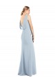 Cheap Draped Backless Crepe Prom Dress with Pockets