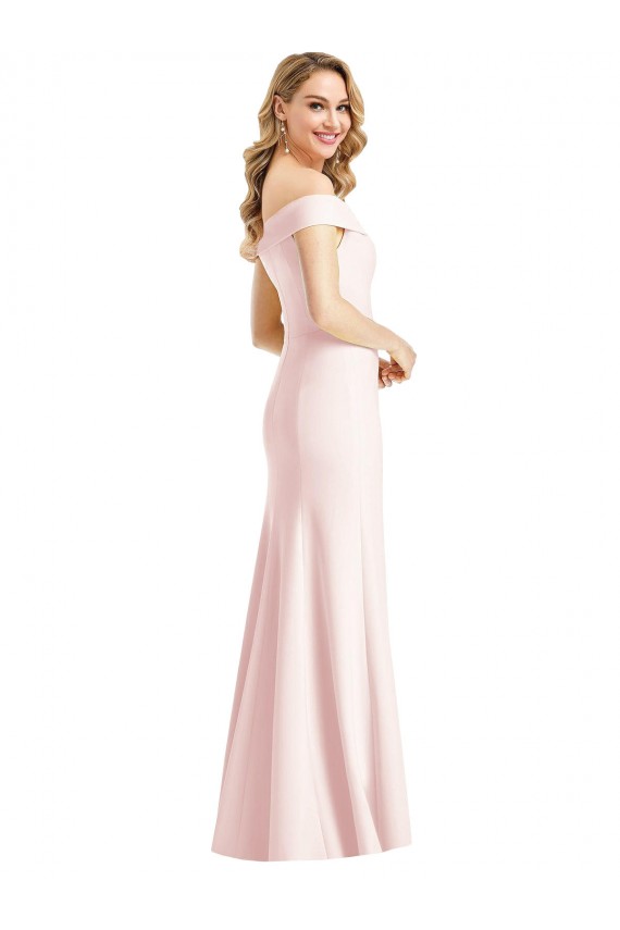 Cheap Off the Shoulder Notch Trumpet Crepe Prom Dress with Front Slit