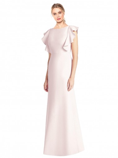 Cheap Ruffle Cap Sleeves Open Back Trumpet Prom Dress