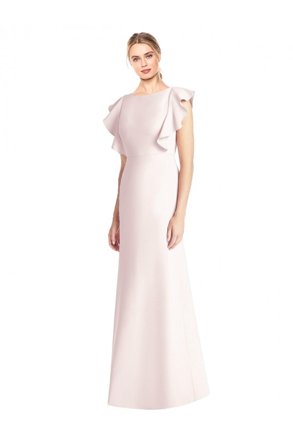 Cheap Ruffle Cap Sleeves Open Back Trumpet Prom Dress