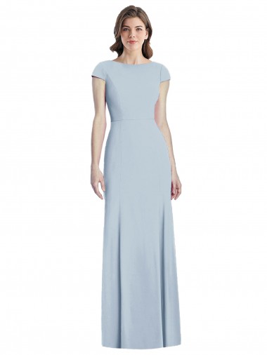 Cheap Bateau Neck Cap Sleeves Open Back Trumpet Prom Dress