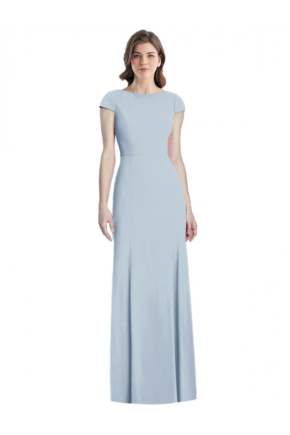 Cheap Bateau Neck Cap Sleeves Open Back Trumpet Prom Dress