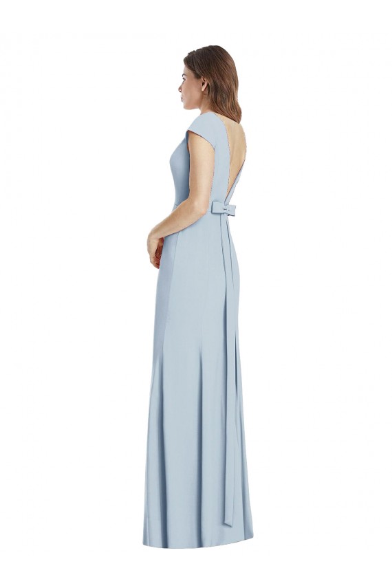 Cheap Bateau Neck Cap Sleeves Open Back Trumpet Prom Dress