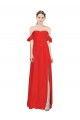 Cheap Double Ruffle Flounce Sleeves Crepe Prom Dress with Slit