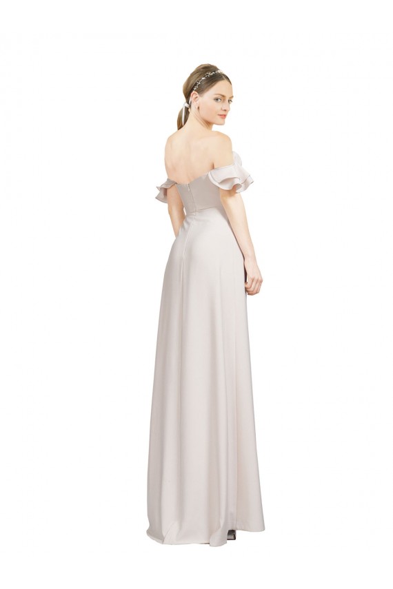 Cheap Double Ruffle Flounce Sleeves Crepe Prom Dress with Slit