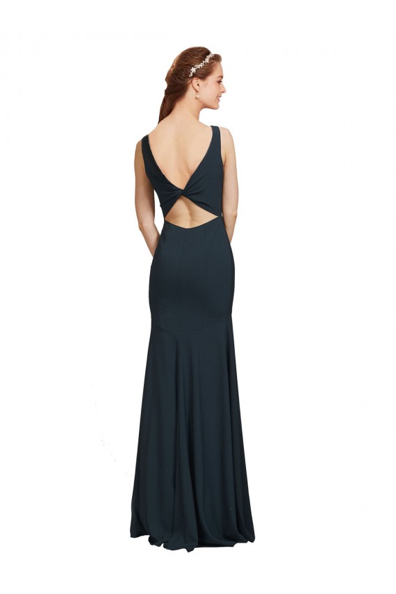 Cheap Sleeveless Bateau Neckline Crepe Prom Dress with Twist Back