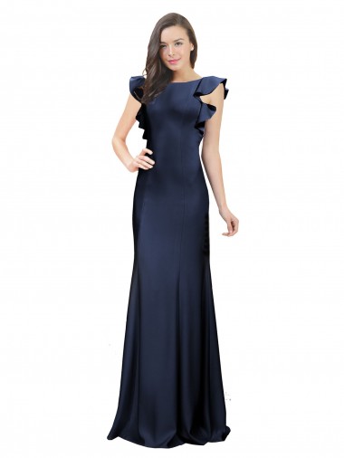Cheap Sleeveless Crepe Prom Dress with Cascading Ruffle and Keyhole Back