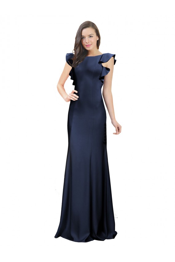 Cheap Sleeveless Crepe Prom Dress with Cascading Ruffle and Keyhole Back