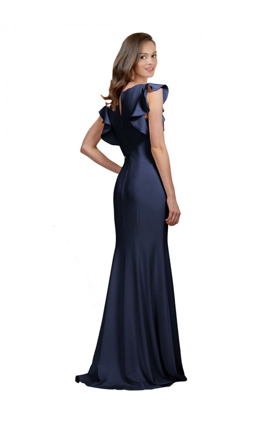 Cheap Sleeveless Crepe Prom Dress with Cascading Ruffle and Keyhole Back