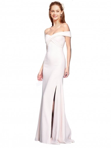 Cheap Criss Cross Off the Shoulder Crepe Prom Dress with Side Slit