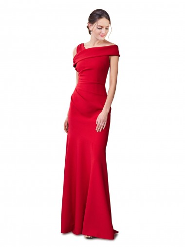 Cheap Sleeveless Ruched Crepe Mermaid Prom Dress with Off The Shoulder Detail