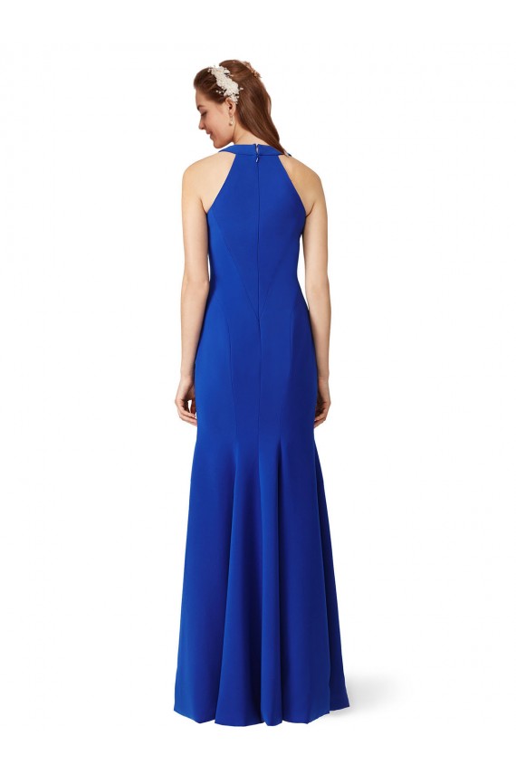 Cheap Halter V-Neck Long A-Line Crepe Prom Dress