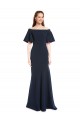 Cheap Off the Shoulder Crepe Prom Dress with Short Ruffle Sleeves.