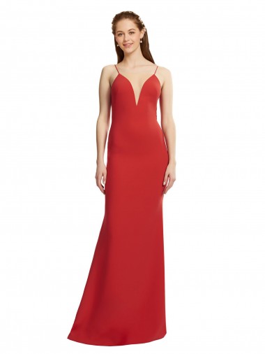 Cheap Mermaid Plunging V-Neck Crepe Prom Dress with Wide Open Back