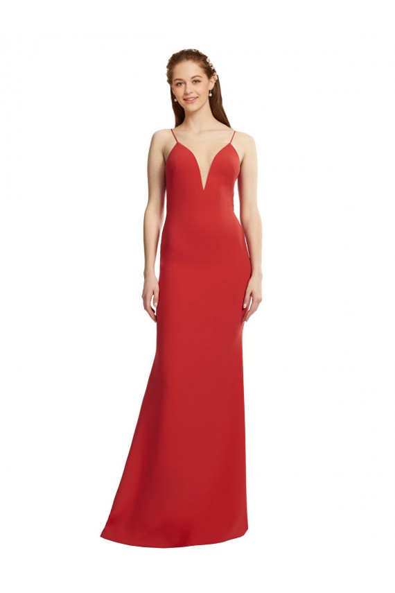 Cheap Mermaid Plunging V-Neck Crepe Prom Dress with Wide Open Back