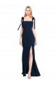 Cheap Flat Tie Shoulder Crepe Trumpet Prom Dress with Front Slit