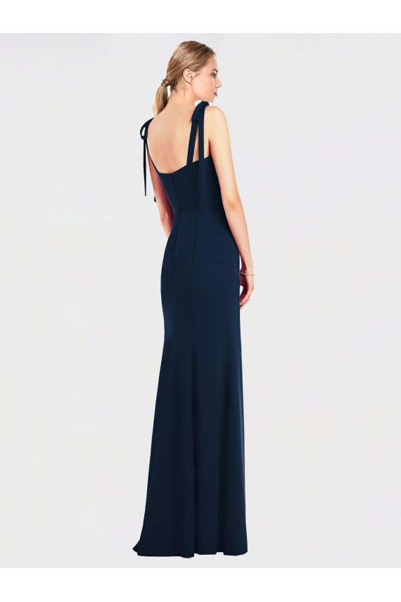 Cheap Flat Tie Shoulder Crepe Trumpet Prom Dress with Front Slit