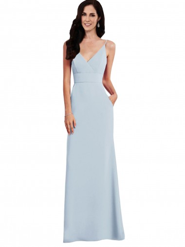 Cheap V Back Spaghetti Strap Maxi Prom Dress with Pockets
