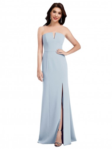 Cheap Strapless Notch Crepe Prom Dress with Front Slit