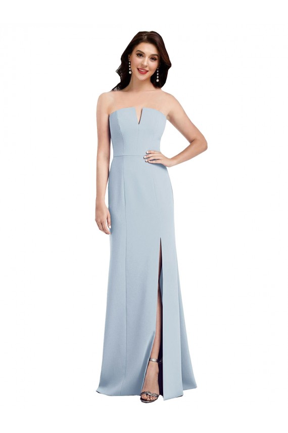 Cheap Strapless Notch Crepe Prom Dress with Front Slit