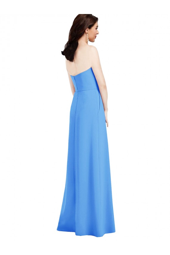 Cheap Strapless Pleated Skirt Crepe Prom Dress with Pockets