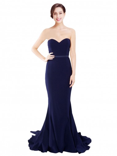 Cheap Strapless Sweetheart Neckline Crepe Prom Dress with Satin Waistband
