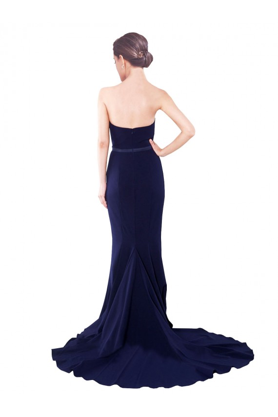 Cheap Strapless Sweetheart Neckline Crepe Prom Dress with Satin Waistband