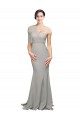 Cheap Long Sweep Train Sweetheart Crepe Prom Dress with Tulle One Shoulder