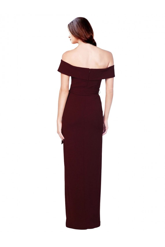 Cheap Off the Shoulder Long Crepe Prom Dress with Waist Tie