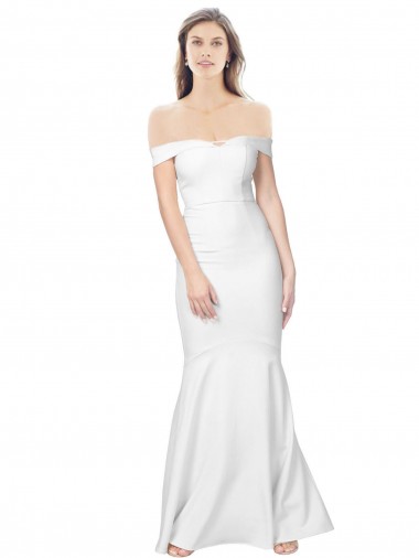 Cheap Mermaid Off the Shoulder Long Crepe Prom Dress with Low Back