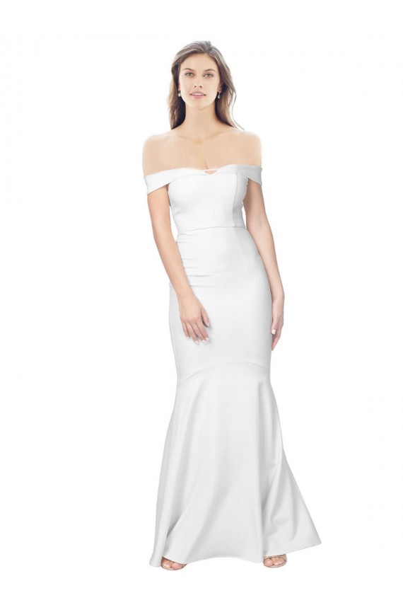 Cheap Mermaid Off the Shoulder Long Crepe Prom Dress with Low Back