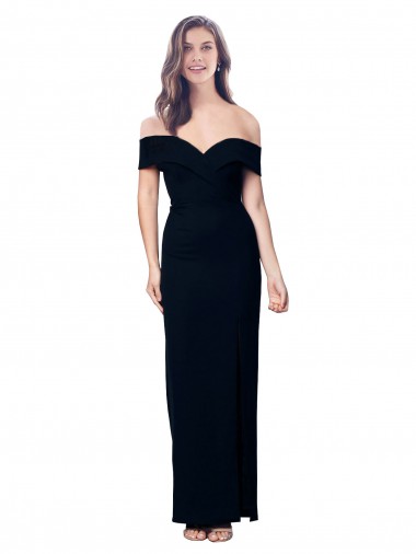 Cheap Off the Shoulder Long Full Length Crepe Prom Dress with Side Split