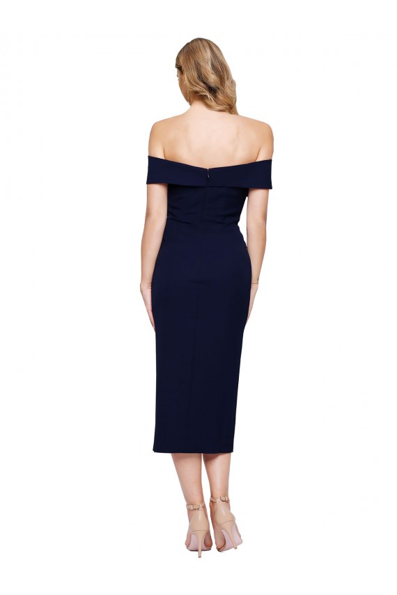 Cheap Midi Length Short Crepe Cocktail Prom Dress / Homecoming Dress with Side Split