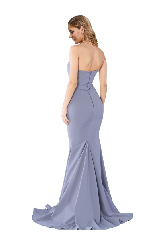 Cheap Long Strapless Sweetheart Sweep Train Crepe Prom Dress with Low Back