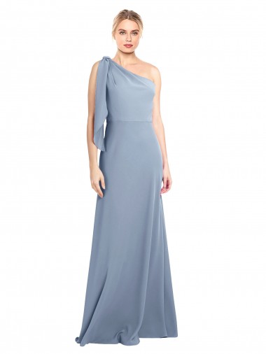 Cheap Draped Flutter Sleeves One Shoulder Stretch Crepe Prom Dress