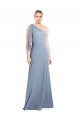 Cheap Draped Flutter Sleeves One Shoulder Stretch Crepe Prom Dress