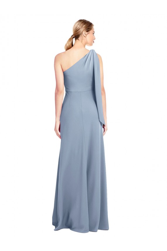 Cheap Draped Flutter Sleeves One Shoulder Stretch Crepe Prom Dress