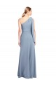 Cheap Draped Flutter Sleeves One Shoulder Stretch Crepe Prom Dress