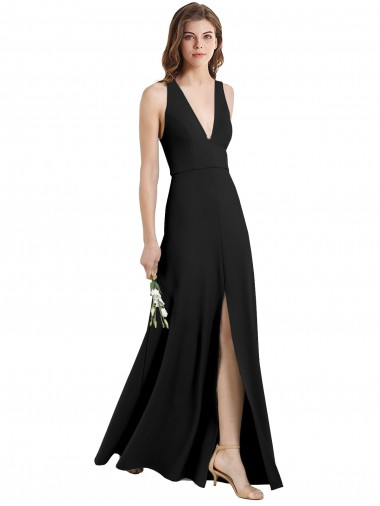 Cheap Sleek Halter V-Neck Long A-Line Stretch Crepe Prom Dress with Front Slit