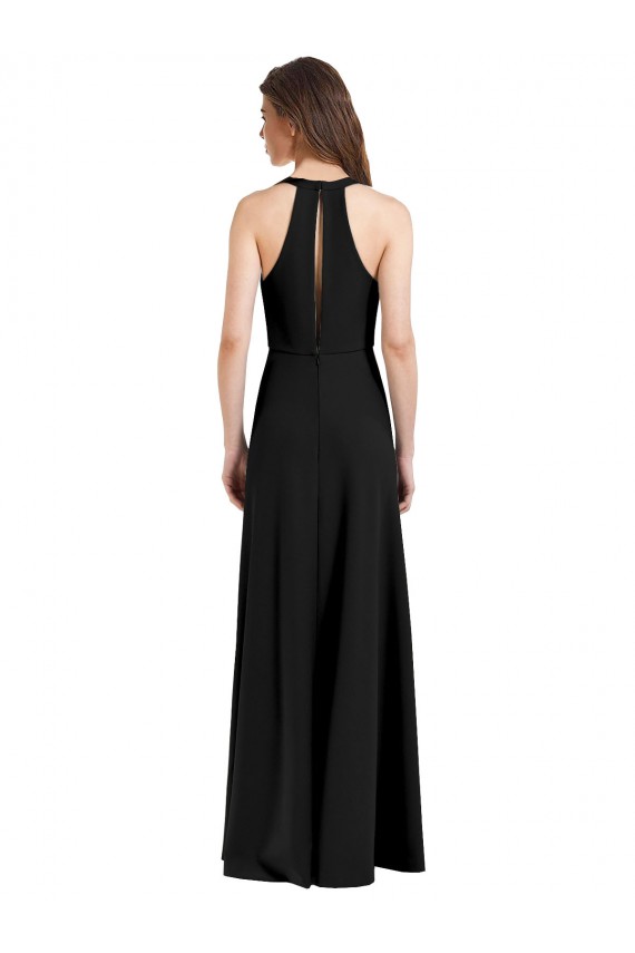 Cheap Sleek Halter V-Neck Long A-Line Stretch Crepe Prom Dress with Front Slit