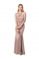 Cheap Long Floor Length High Neck Fit and Flare Stretch Crepe Prom Dress with Side Slit