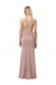 Cheap Long Floor Length High Neck Fit and Flare Stretch Crepe Prom Dress with Side Slit