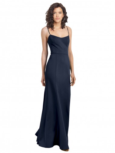 Cheap Fit and Flare Scoop Neck Long Sleeveless Stretch Crepe Prom Dress