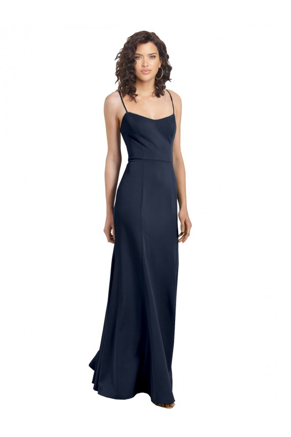 Cheap Fit and Flare Scoop Neck Long Sleeveless Stretch Crepe Prom Dress