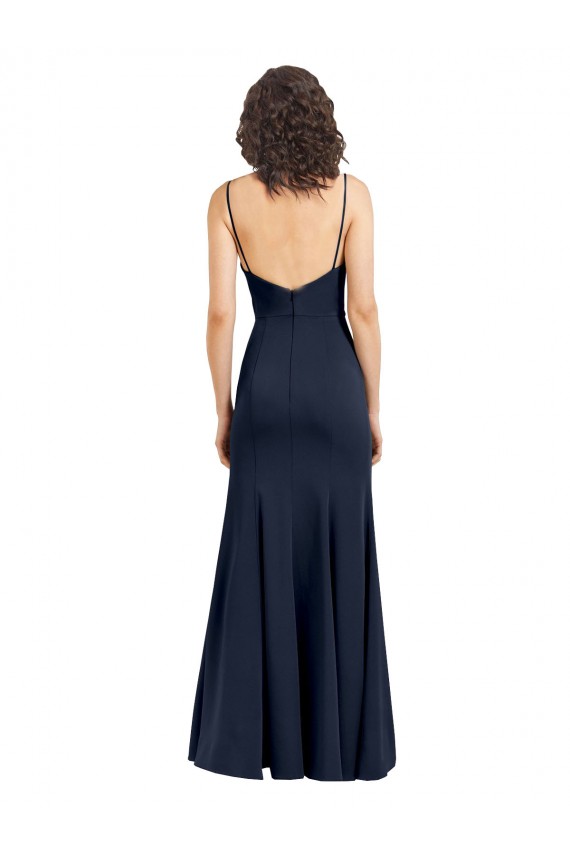Cheap Fit and Flare Scoop Neck Long Sleeveless Stretch Crepe Prom Dress