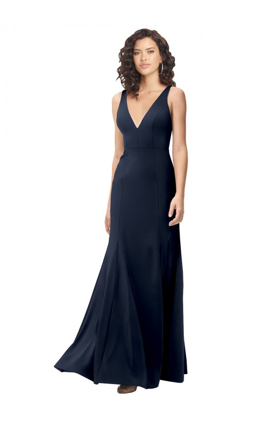 Cheap Classic V-Neck Long Stretch Crepe Prom Dress with V-Back