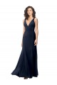 Cheap Classic V-Neck Long Stretch Crepe Prom Dress with V-Back