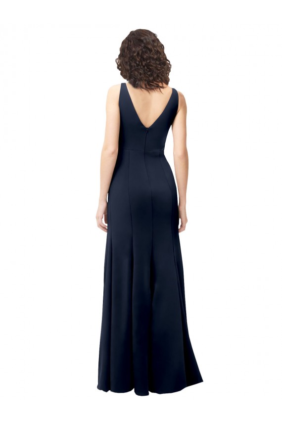 Cheap Classic V-Neck Long Stretch Crepe Prom Dress with V-Back