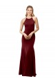 Cheap Fit and Flare Halter Neckline Stretch Crepe Prom Dress with Strappy Back