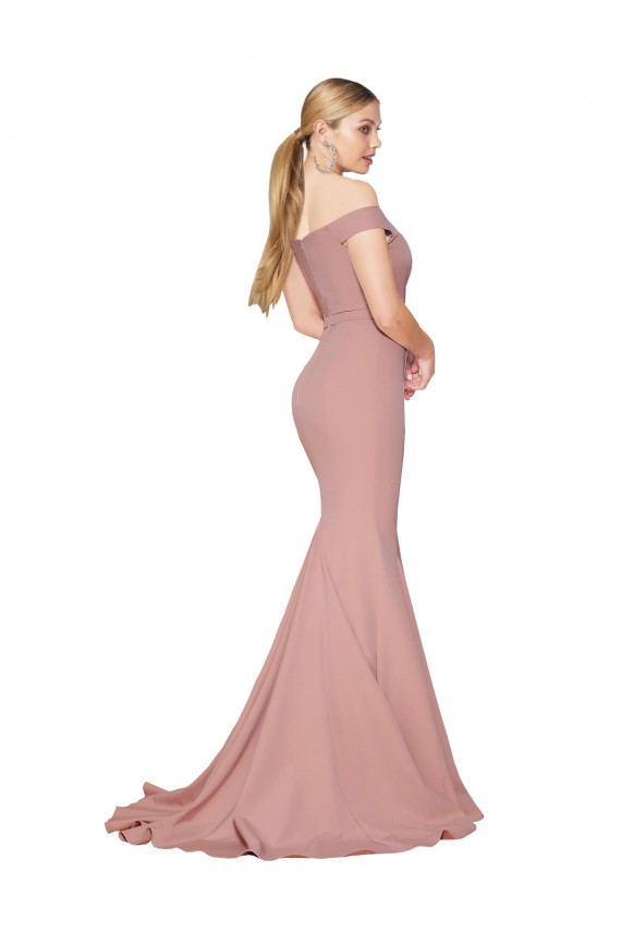 Cheap Off the Shoulder Sweetheart Long Sweep Train Crepe Prom Dress